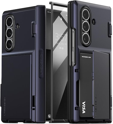 VRS Design Terra Guard Modern GO 360 for Samsung Galaxy Z Fold 7 case cover wallet (2025) with [2 Card Holder] compartment [Built-in Screen Protector] &amp; Hinge Protection - Navy