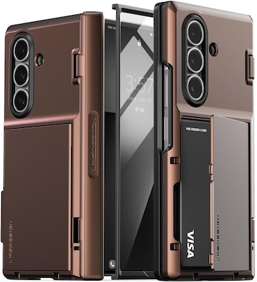 VRS Design Terra Guard Modern GO 360 for Samsung Galaxy Z Fold 7 case cover wallet (2025) with [2 Card Holder] compartment [Built-in Screen Protector] &amp; Hinge Protection - Dark Brown