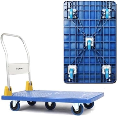 Ahlatech 600kg Platform Trolley with 360 Degree Swivel Wheels, Portable Household Small Trailer Cart, Heavy Duty Truck for Loading and Moving, Soundless Wheels, Blue (600 kg Capacity)