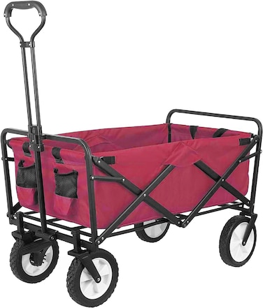 Egardenkart Heavy-duty Wagon Trolley Cart - Foldable Trolley for Shopping, Camping, Beach, Picnic   Shopping Trolley with Adjustable Handle and 360° Wheels   Multipurpose Camping trolley (Red)