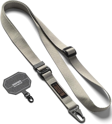 Tactical Webbing Lanyard Strap with Patch [Heavy Duty Tactical Carabiner] Anti-Tear Multi-Purpose Phone Shoulder Neck Strap for Travel - Warm Gray