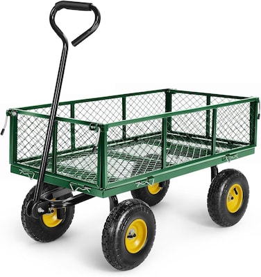 Egardenkart&reg; Heavy Duty Trolley Cart - 360 KG, Garden Cart with Adjustable Handle and Removable Sides   Metal, Foldable Garden Trolley for Garden Outdoor, Sports, Camping, Picnic (Metal, Green)