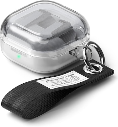 Air for Samsung Galaxy Buds 4 Pro / 4 Case with Carabiner and Strap, Slim Transparent Shockproof Cover with Keychain  - Clear/Black