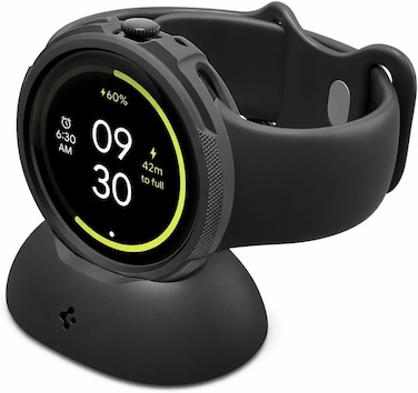 Spigen Liquid Air for Pixel Watch 4 (45mm) Case with Charger Stand Anti-Scratch Protective Soft TPU Cover (2025) - Matte Black