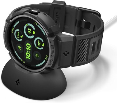 Spigen Rugged Armor Pro for Google Pixel Watch 4 (45mm) Case Band with Charger Stand Protective TPU Cover (2025) - Matte Black