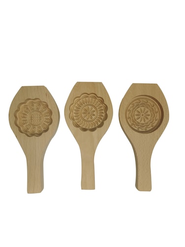 Handmade Wooden Baking Mold, Wooden Mould with Flower Designs for Mid-Autumn Festival, Muffins, Cookies, Biscuits & Chocolate (Set of 3 Pcs)