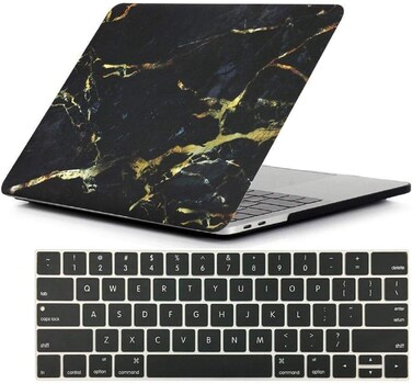Hard Shell Case &amp; US Layout English Keypad Cover Compatible for MacBook New Pro 13" with Touch Bar and Touch ID, Model A1706/A1708/A2159/A1989, Release in 2016/2017/2018, Black Gold Marble
