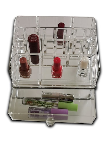 Clear Acrylic Makeup Organiser with Drawer, 2-Tier Cosmetic Storage Display Case for Nail Polish and Lipstick
