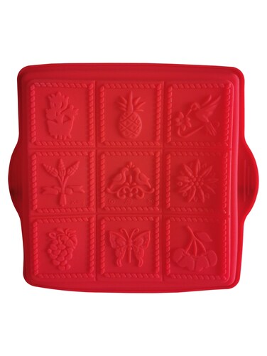 Decorative Silicone Baking Mould &ndash; 9-Square Mold Tray with Nature Pattern Design, Non-Stick and Flexible Bakeware for Cakes, Brownies, Soap, and Crafts, Heat-Resistant and Easy to Clean, Red