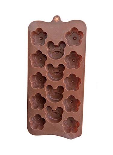 Bear & Flower Shape 14 Grids Ice Cube Mold, Brown Silicone Mould