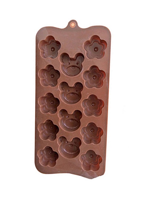 Bear & Flower Shape 14 Grids Ice Cube Mold, Brown Silicone Mould