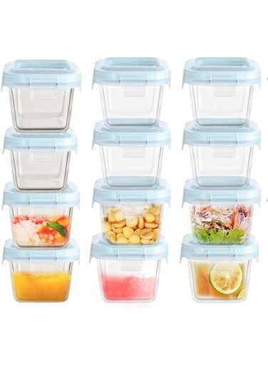 Tycom Airtight &amp; Leakproof Baby Food Containers - Baby Food Storage Pods for Effortless Mealtime - Set of 12 Square