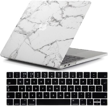 Hard Shell Case &amp; UK Layout English Keypad Cover Compatible for MacBook New Pro 13" with Touch Bar and Touch ID, Model A1706/A1708/A2159/A1989, Release in 2016/2017/2018, White Marble