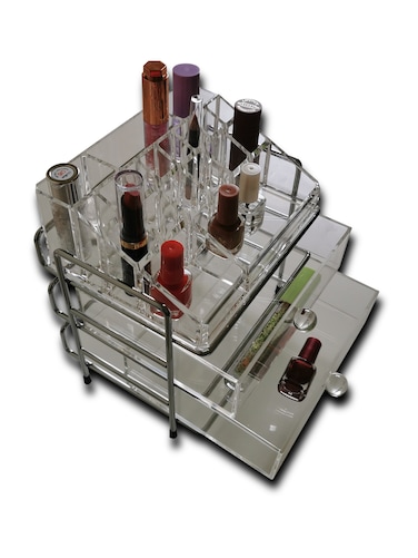 Clear Acrylic Makeup Organizer, 2-Drawer Storage Case, Cosmetic Display Stand with Compartments