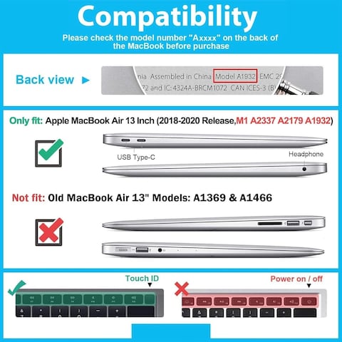 Protective Hard Shell Case Cover Compatible with New Version MacBook Air 13-Inch with Retina Display &amp; Touch ID Model:- A2337 M1/A2179/A1932, Release 2018/2019/2020/2021, Black Marble