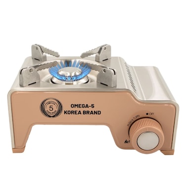 موقد غاز صغير محمول قوي للتخييم والتنزه والشواء في الهواء الطلق، أوميغا 5 - بني