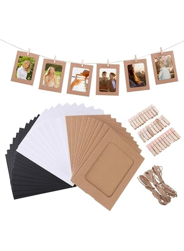 Mixed Colors Paper Photo Frame Set with Wooden Clip and String Wall Photo Frame Hanging Picture Album Party Decoration （30PCS/Set）