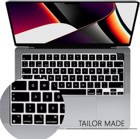 EU/UK Version Spanish English Keyboard Cover for MacBook Air 15.3&quot; M2 A2941/Air 13.6&quot; M2 A2681, MacBook Pro 14.2&quot;/16.2&quot; 2023-2021 M3/M2/M1, A2918/A2992/A2779/A2442/A2991/A2780/A2485, Black