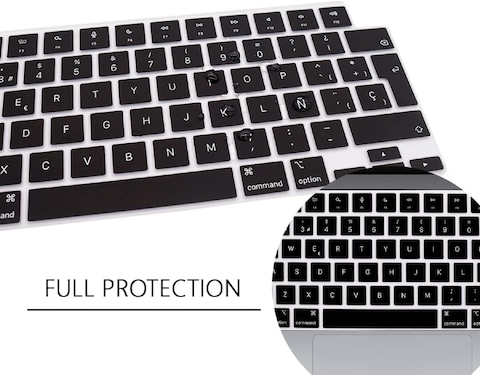 EU/UK Version Spanish English Keyboard Cover for MacBook Air 15.3&quot; M2 A2941/Air 13.6&quot; M2 A2681, MacBook Pro 14.2&quot;/16.2&quot; 2023-2021 M3/M2/M1, A2918/A2992/A2779/A2442/A2991/A2780/A2485, Black