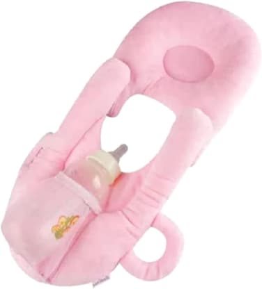 Comfortable Baby Feeding Pillow with Bottle Holder Pocket - Ergonomic Nursing Cushion for Breastfeeding and Bottle-Feeding, Hypoallergenic Infant Support Pillow" Pink