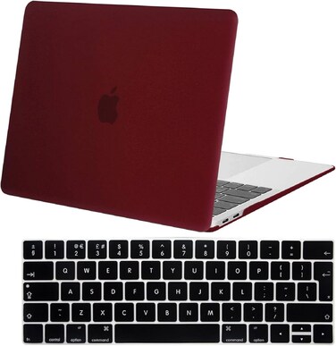 Hard Shell Case &amp; UK Layout English Keypad Cover Compatible for MacBook New Pro 13" with Touch Bar and Touch ID, Model A1706/A1708/A2159/A1989, Release in 2016/2017/2018, Wine Red