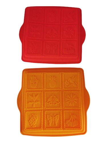 2-Pack Silicone Nature Pattern Mould Set &ndash; 9-Square Decorative Trays for Baking, Brownies, Soaps, and Crafts, Flexible Non-Stick Design, Heat-Resistant and Easy to Use, Orange &amp; Red