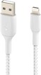 Belkin braided lightning cable (boost charge lightning to usb cable for iphone, ipad, airpods) mfi-certified iphone charging cable, braided lightning cable (2M, White)