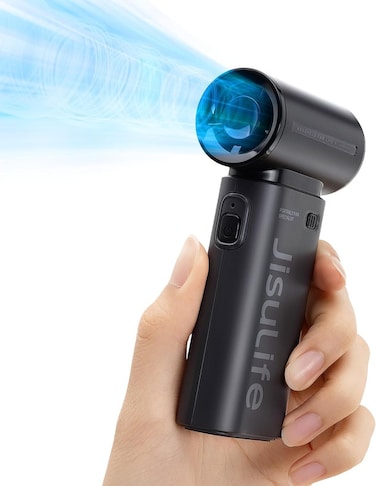 JISULIFE Turbo Hand Fan - Ultra Power Pocket Fan, Unique Sleek Design, Mini Handheld Fan with 5 Speeds, Lanyard, USB Rechargeable Portable Fan for Travel,Women,Men, Mini Fan Game Changer - Black