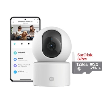 Xiaomi C301 2K HD Smart Security Camera WiFi Home CCTV Camera with Night Vision, AI Motion Detection, Two-Way Talk, Cloud &amp; SD Card Storage Support + 128GB Memory Card Included