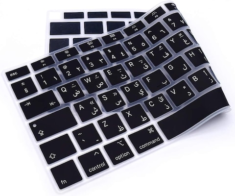 EU/UK Layout Arabic Language Silicone Keyboard Cover for MacBook Air 13&quot; 2020 M1 Chip Model A2179/A2337 With Touch ID, Dust/Spill Protection, Easy Install &amp; Washable Accessories Protector, Black