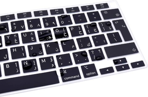 EU/UK Layout Arabic Language Silicone Keyboard Cover for MacBook Air 13&quot; 2020 M1 Chip Model A2179/A2337 With Touch ID, Dust/Spill Protection, Easy Install &amp; Washable Accessories Protector, Black