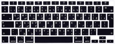 EU/UK Layout Arabic Language Silicone Keyboard Cover for MacBook Air 13" 2020 M1 Chip Model A2179/A2337 With Touch ID, Dust/Spill Protection, Easy Install &amp; Washable Accessories Protector, Black