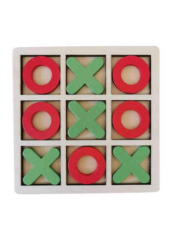 Wooden Tic Tac Toe Board Game &ndash; Classic Strategy Game for Kids and Adults with Elegant Red and Green XOXO Pieces