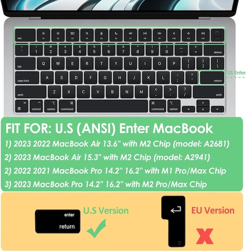 US Version Russian Keyboard Cover for MacBook Air 15/13.6&quot; 2022,2023 Model A2941/A2681, MacBook Pro 14&quot; 2023,2022, Model A2442, A2779 M1, MacBook Pro 16&quot; 2023,2022, Model A2485,A2780 M1, Black