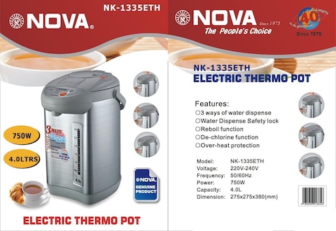 Electric Thermo Pot Water Dispenser - 750 Watts, Instant Hot Water, Energy Efficient, Auto Shut-Off, Stainless Steel&quot; 4.0Litres