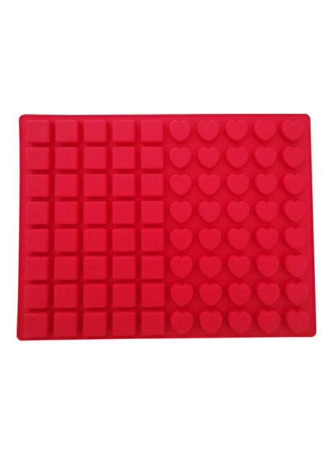80-Cavity Square And Heart Shape Silicone Mold, Red Silicone Baking Mould