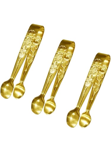 Sunenlyst 3PCS Mini Serving Tongs, 4Inch Rose Stainless Steel Sugar Cube Tongs, Sliver Small Ice Tongs for Tea and Coffee Party, Appetizers, Desserts (Gold)