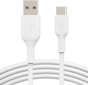 Belkin BoostCharge Braided USB C charger cable, USB-C to USB-A cable, USB type C charging cable for iPhone 16, 15, Samsung Galaxy S24, S23, Pixel, iPad, MacBook, Nintendo Switch and more - 2M, White