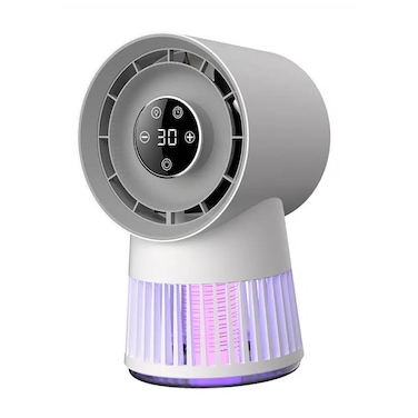 2-in-1 LED Mosquito Killer Lamp with Leafless Fan, UV Light Insect Trap, Quiet Air Circulation, Digital Display, USB Powered, Safe for Indoor Use &ndash; White