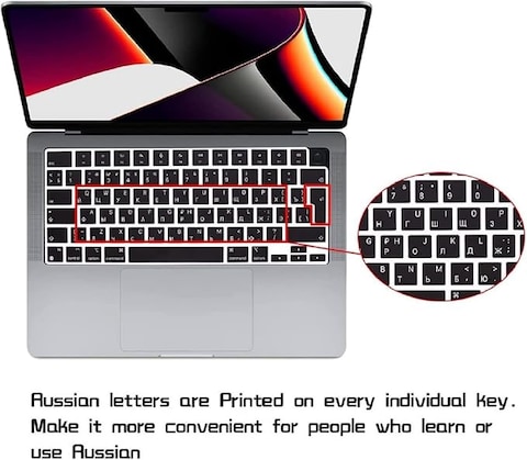 EU/UK Version Russian English Keyboard Cover for MacBook Air 15.3&quot; M2 A2941/Air 13.6&quot; M2 A2681, MacBook Pro 14.2&quot;/16.2&quot; 2023-2021 M3/M2/M1, A2918/A2992/A2779/A2442/A2991/A2780/A2485, Black