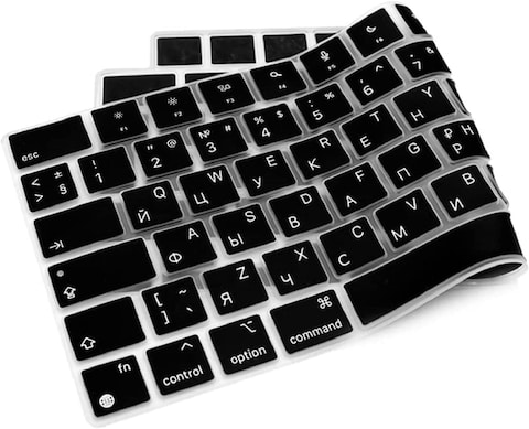 EU/UK Version Russian English Keyboard Cover for MacBook Air 15.3&quot; M2 A2941/Air 13.6&quot; M2 A2681, MacBook Pro 14.2&quot;/16.2&quot; 2023-2021 M3/M2/M1, A2918/A2992/A2779/A2442/A2991/A2780/A2485, Black