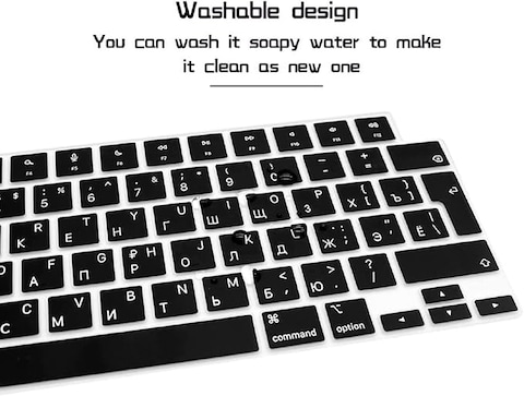 EU/UK Version Russian English Keyboard Cover for MacBook Air 15.3&quot; M2 A2941/Air 13.6&quot; M2 A2681, MacBook Pro 14.2&quot;/16.2&quot; 2023-2021 M3/M2/M1, A2918/A2992/A2779/A2442/A2991/A2780/A2485, Black