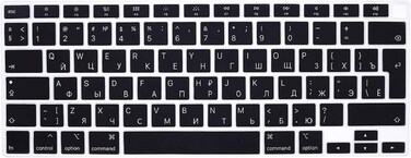 EU/UK Layout Russian Language Silicone Keyboard Cover for MacBook Air 13" 2020 M1 Chip Model A2179/A2337 With Touch ID, Dust/Spill Protection, Easy Install &amp; Washable Accessories Protector, Black