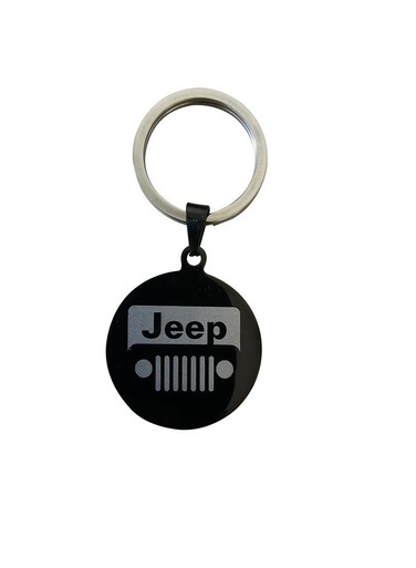 Jeep Logo Keychain – Black Metal Round Design with Iconic Grille Pattern and Polished Silver Key Ring – Rugged and Stylish Key Holder Accessory for Jeep Owners and Adventure Enthusiasts