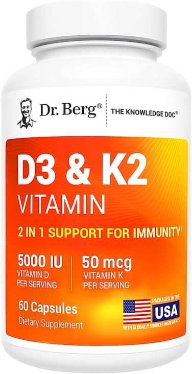 Dr. Berg Nutritionals Maximum Strength 7-in-1 Vitamin D3 K2 5000 IU, Naturally Derived D3, 4X Lab-Tested &amp; Verified, High Absorption Formula, K2 D3 Vitamin Supplement - 60 Capsules