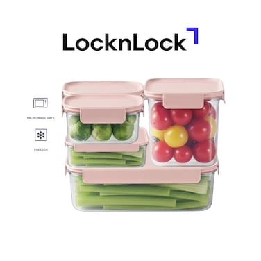 LocknLock Classic Plus Pink 5-pcs Food Container Set (385ml x2, 910ml, 2L, 2.8L) &ndash; Airtight &amp; BPA-Free Containers
