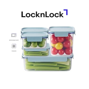 LocknLock Classic Plus Mint 5-pcs Food Container Set (385ml x2, 910ml, 2L, 2.8L) &ndash; Airtight &amp; BPA-Free Containers