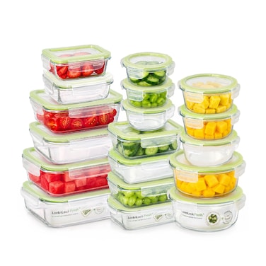 LocknLock Fresh Oven-Safe Glass Food Container 18-Piece Set &ndash; Airtight Leakproof Lids, Microwave, Oven, Air Fryer and Freezer Safe