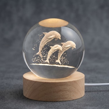 3D Crystal Ball Dolphin Lamp – LED Night Light Desk Decor


