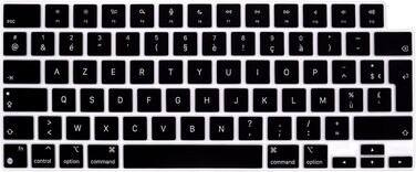 EU/UK Version French (AZERTY) English Keyboard Cover for MacBook Air 15.3" M2 A2941/Air 13.6" M2 A2681, MacBook Pro 14.2"/16.2" 2023-2021 M3/M2/M1, A2918/A2992/A2779/A2442/A2991/A2780/A2485, Black